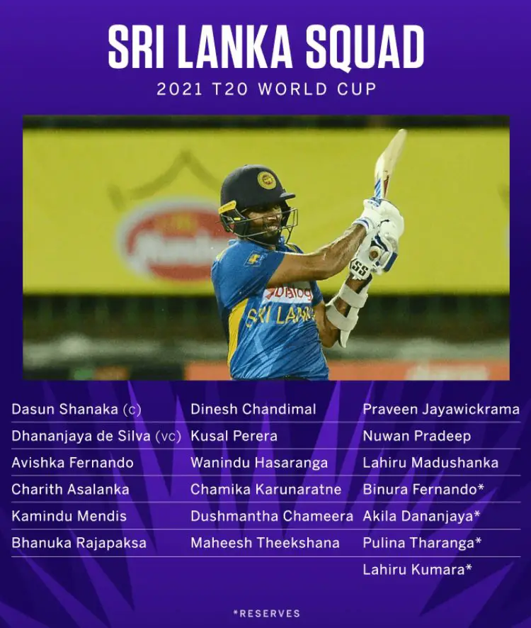 Sri Lanka Cricket Team Squad of T20 World Cup 2021