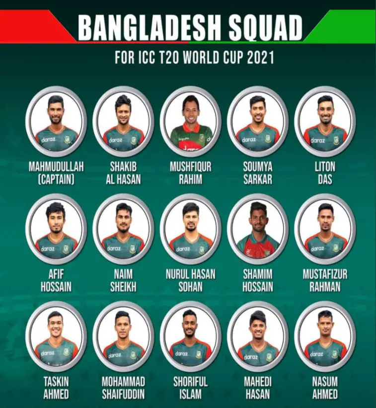 Mens T20 World Cup 2021 Bangladesh Team Squad Players List Captain Coaches Jersey Kit 5843