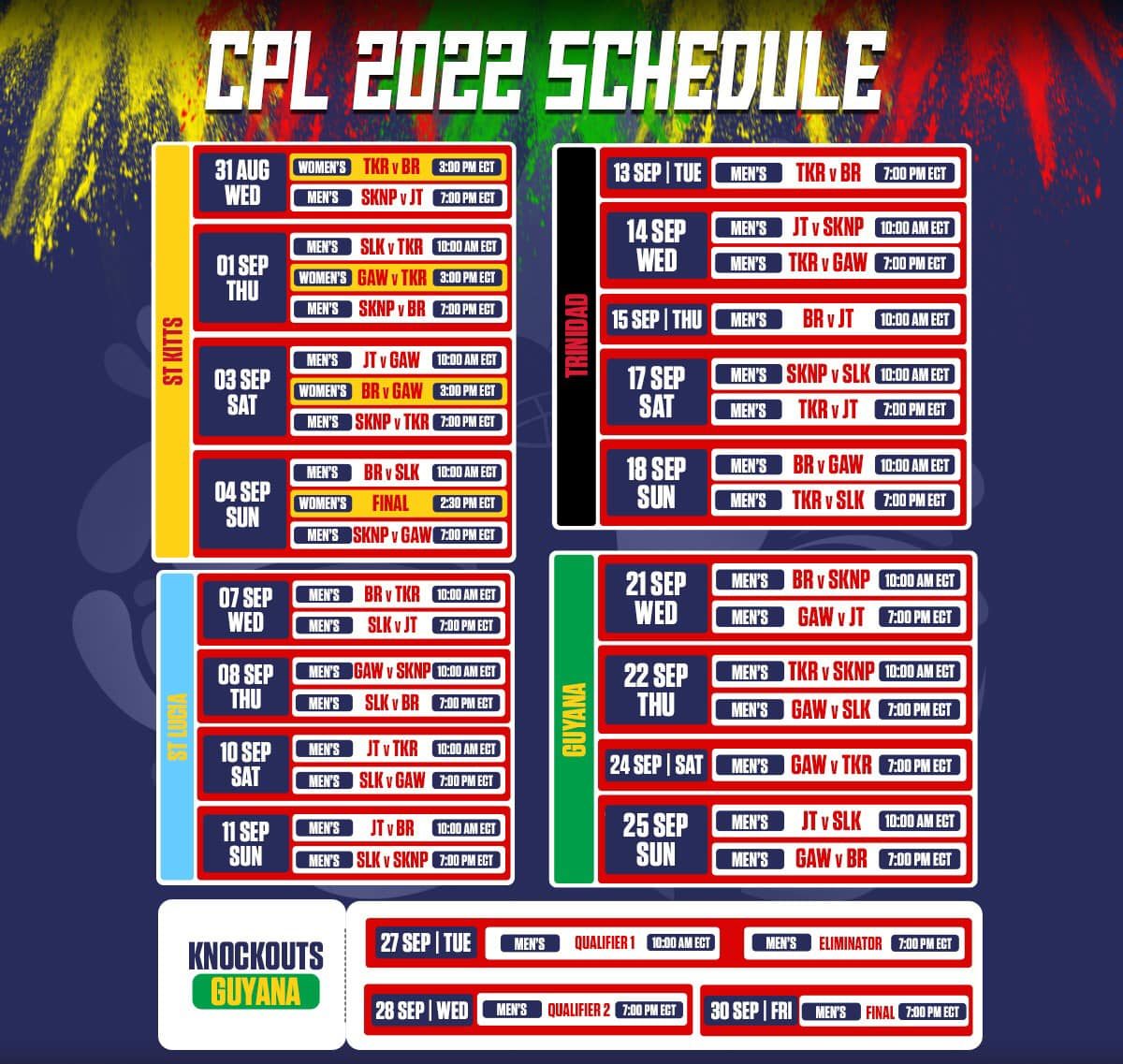 CPL 2022 Schedule