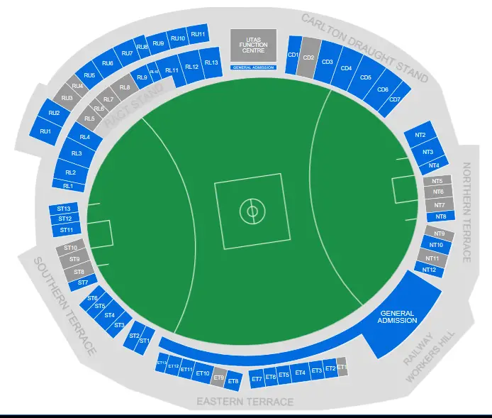 University of Tasmania Stadium (Aurora Stadium) Seating Plan
