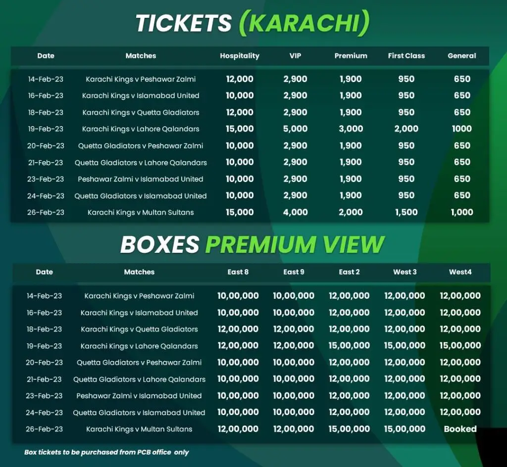 PSL 8 Karachi National Stadium Tickets 2023