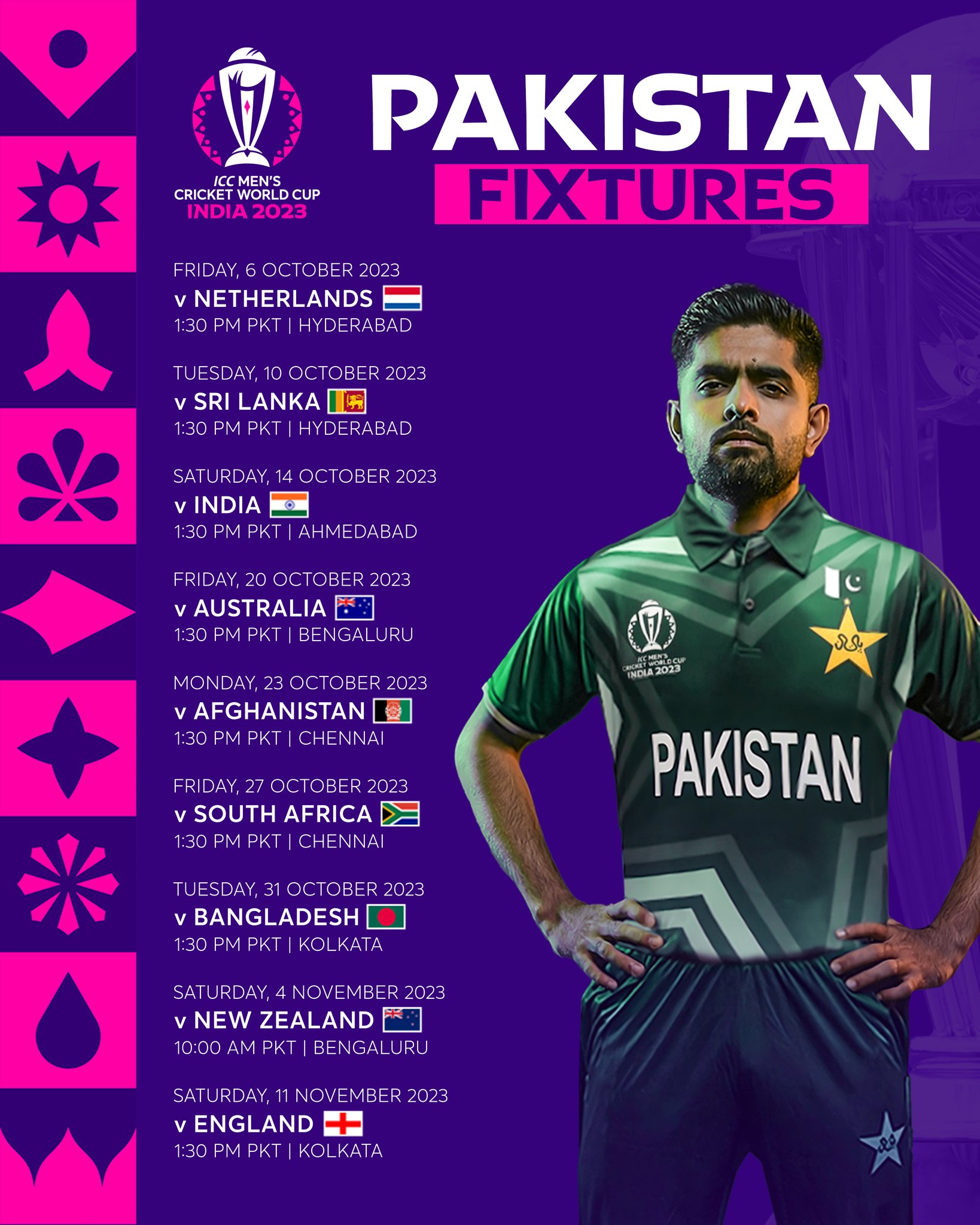 pakistan CWC 2023 fixtures